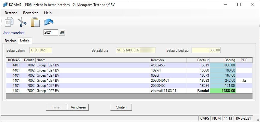 Bundels worden gemarkeerd